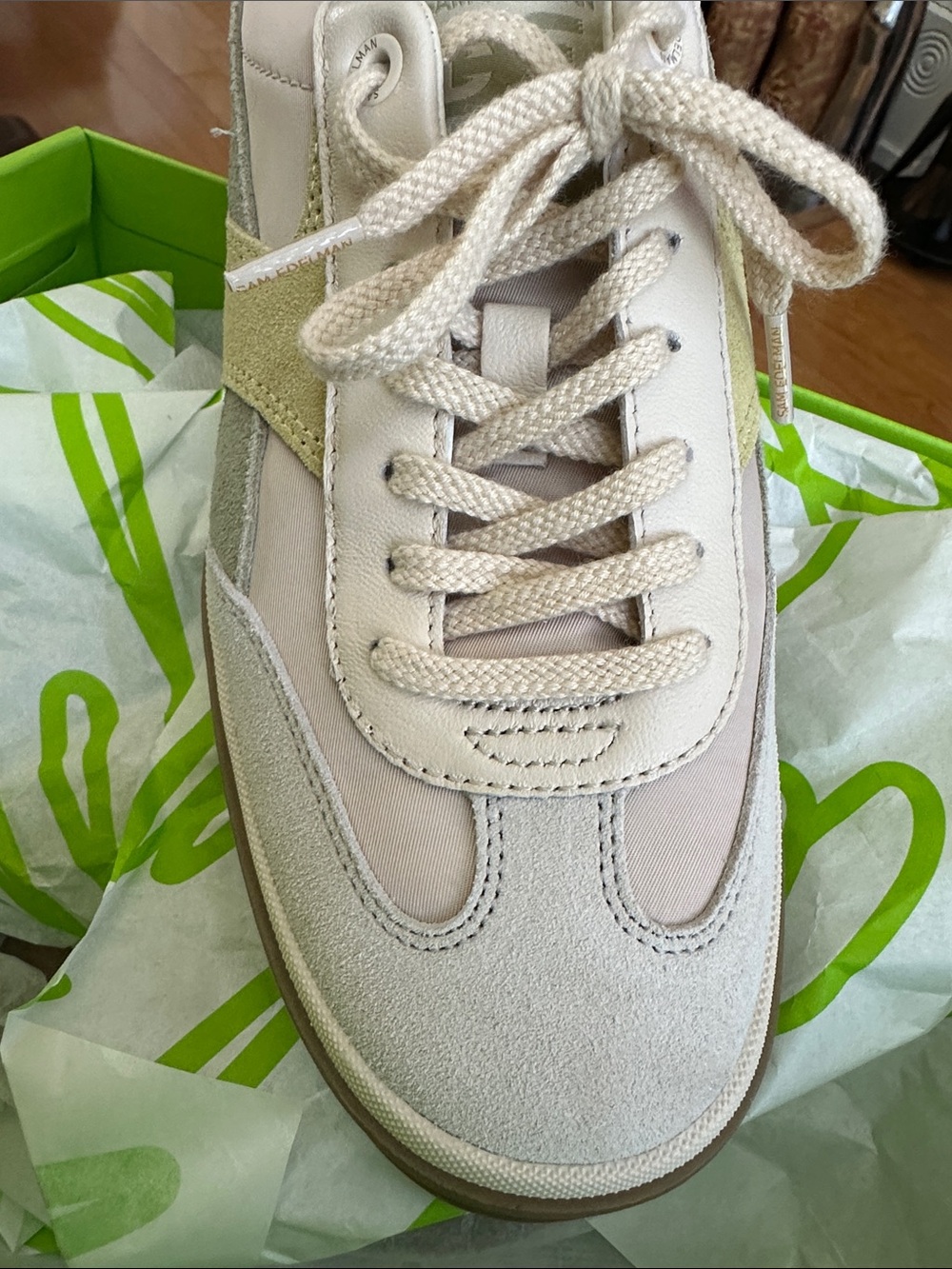 Sam Edelman Neutral Suede & Gold Accent Platform Sneaker - Picture 8 of 9